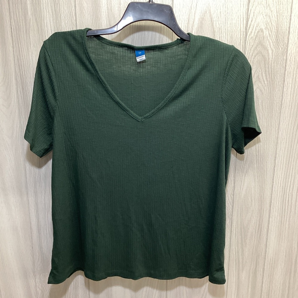 OLD NAVY Women's (Size L) T-Shirt V-Neck Short Sleeve Green Stretch